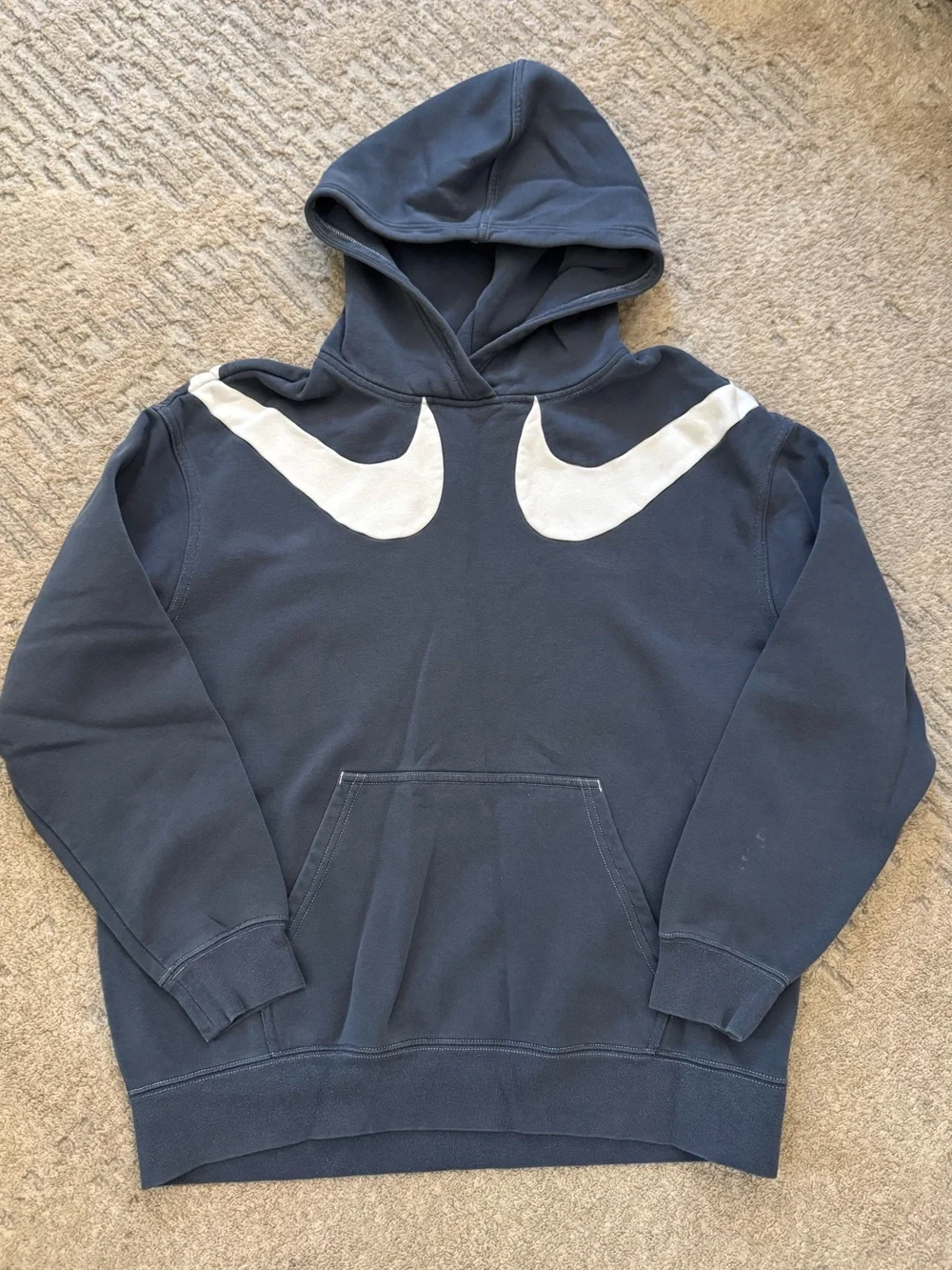 Men's Nike Navy Oversized Double Swoosh Hoodie Size S (Women’s M)